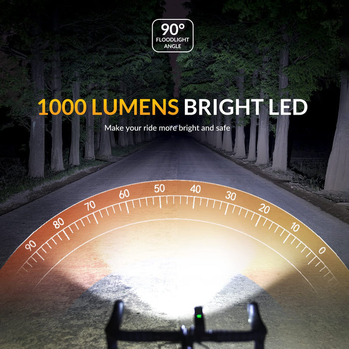 ROCKBROS Bike Light 1000 Lumens Bike Headlight USB Rechargeable Waterproof