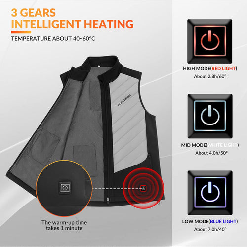 ROCKBROS USB Electric Heated Vest 3-Temperature Levels Washable Winter Vest - ROCKBROS-UK