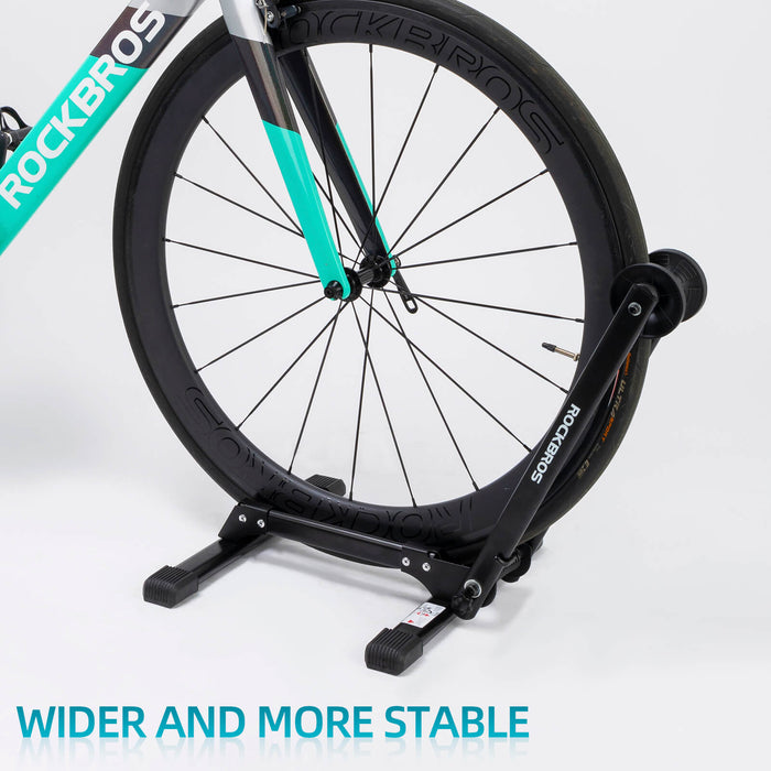 ROCKBROS foldable bike stand, portable bicycle parking rack in durable carbon steel, ideal for secure bike storage
