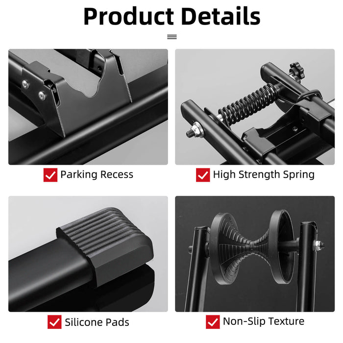 ROCKBROS foldable bike stand, portable bicycle parking rack in durable carbon steel, ideal for secure bike storage