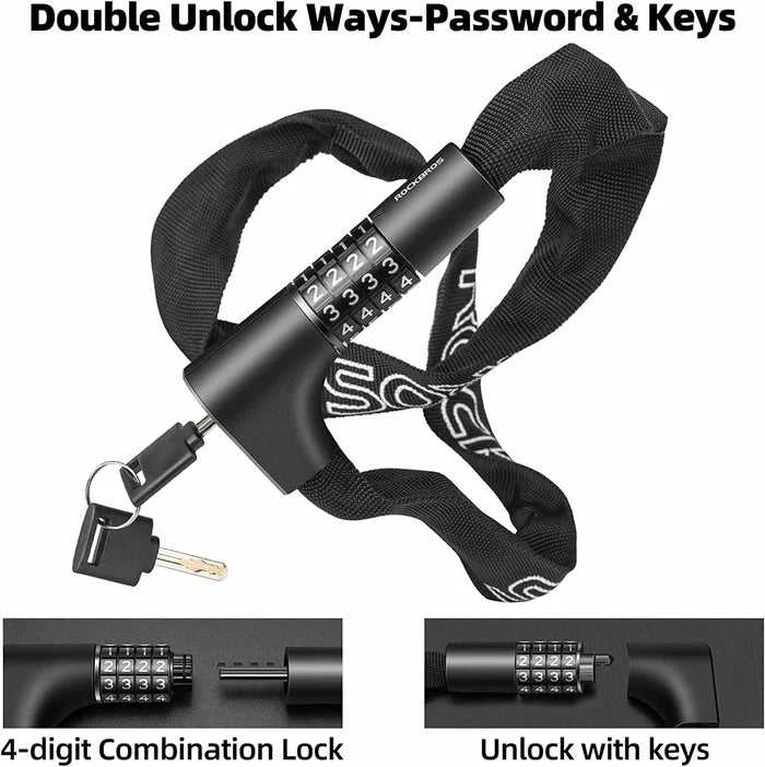 ROCKBROS anti-theft chain lock 96cm dual unlock with combination and keys