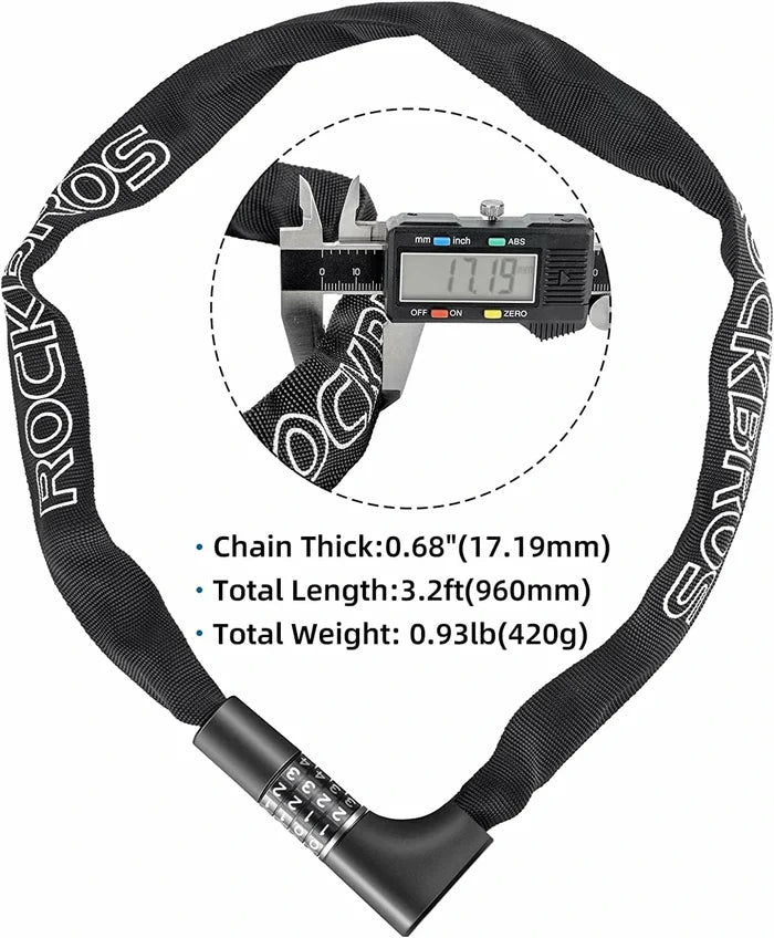 ROCKBROS anti-theft chain lock 96cm dual unlock with combination and keys