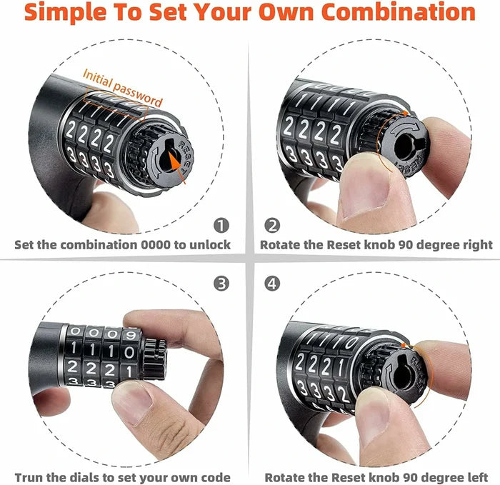 ROCKBROS anti-theft chain lock 96cm dual unlock with combination and keys
