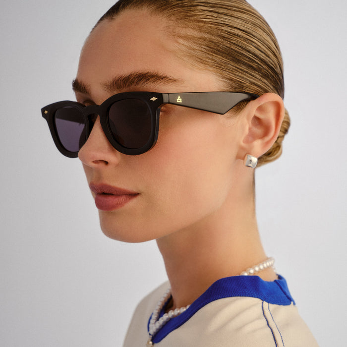 Aperture Black Uni-Sex Round Sunglasses | Aire