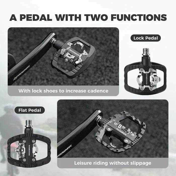 ROCKBROS bicycle pedals dual function SPD & flat pedals