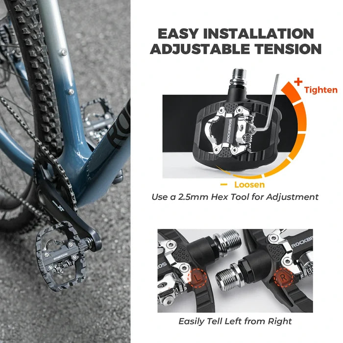 ROCKBROS bicycle pedals dual function SPD & flat pedals