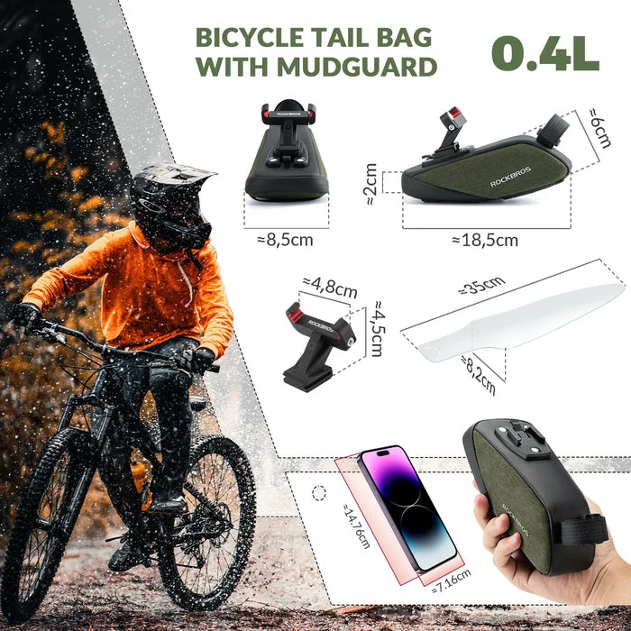 ROCKBROS bicycle saddle bag with transparent pvc mudguard