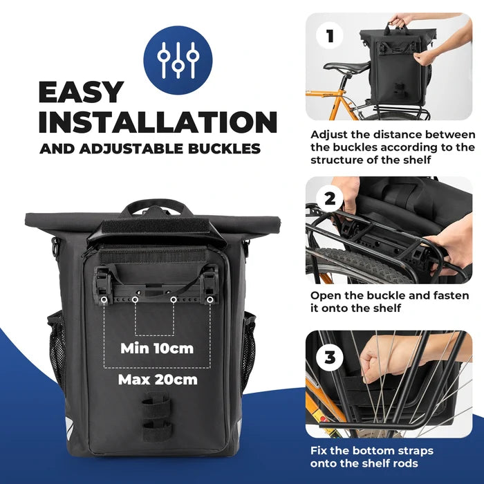 Waterproof bike pannier bag 13.5L-18L capacity, durable and versatile for cycling