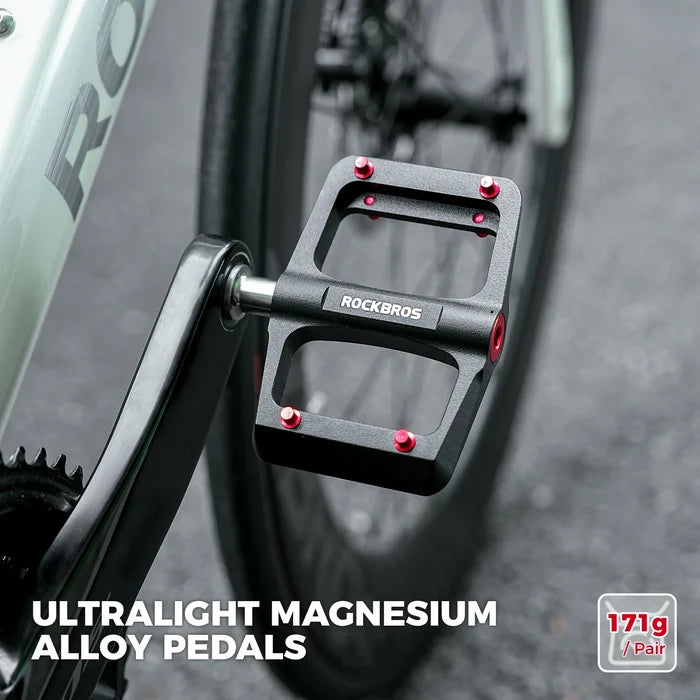 ROCKBROS bike pedals ultralight magnesium with red anti-slip pins