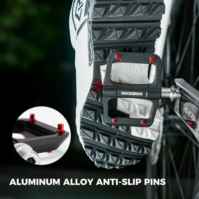 ROCKBROS bike pedals ultralight magnesium with red anti-slip pins