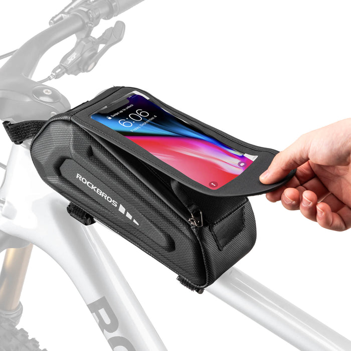 ROCKBROS Bike Frame Bag 1.7L – Smart Storage + Phone Access On The Go!​ #Color_Black