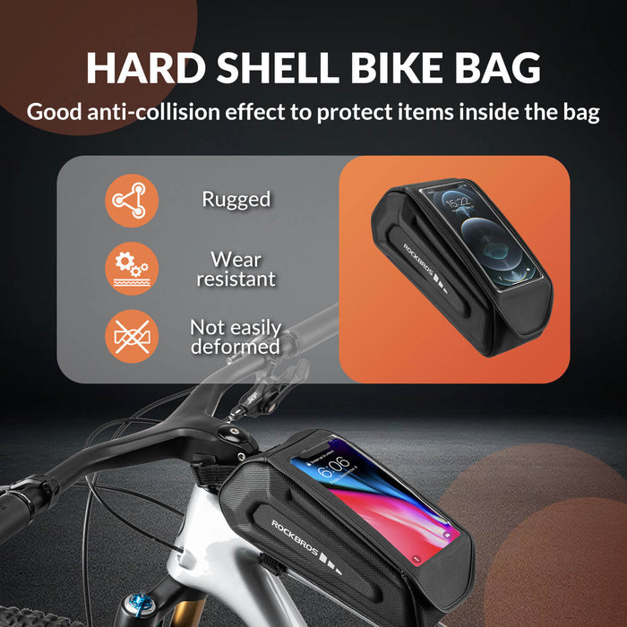 ROCKBROS Bike Frame Bag 1.7L – Smart Storage + Phone Access On The Go!​ #Color_Black