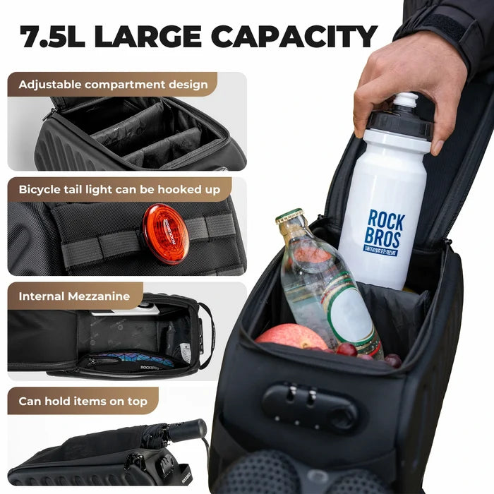 ROCKBROS bike rack bag anti-theft with combination lock 7.5 l