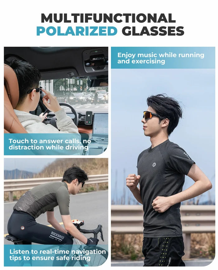 ROCKBROS Bluetooth Sunglasses TAC polarized lenses with Music Speaker #Color_Red