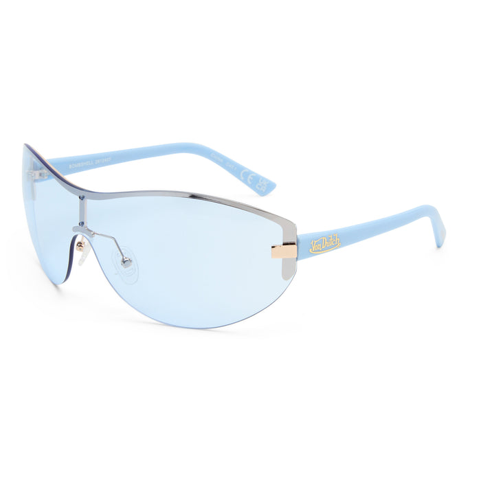 Bombshell Gold Baby Blue Uni-Sex Wrap Sunglasses | Aire
