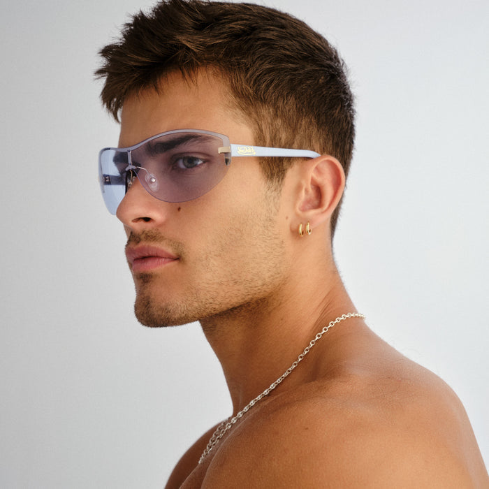 Bombshell Gold Baby Blue Uni-Sex Wrap Sunglasses | Aire