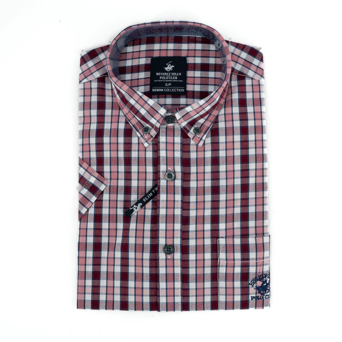 Camisa Beverly Hills Mangas Cortas Cuadros P/ Caballeros by Beverly Hills