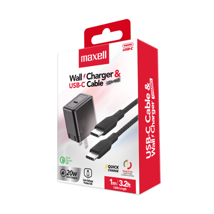 CARGADOR MAXELL WALL CHARGER 20W PD USBC WITH CABLE USBC TO USBC
