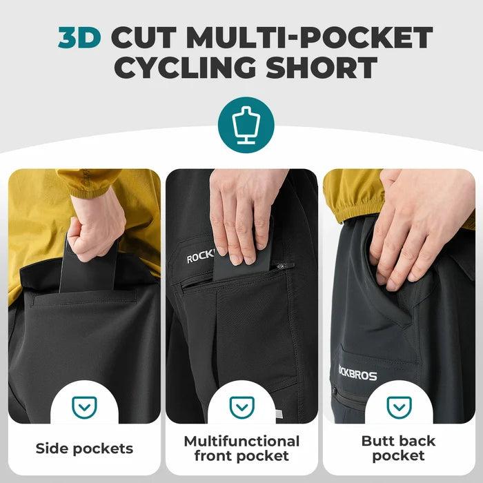 Casual Cycling Shorts with Padded Liner & Zipped Pockets