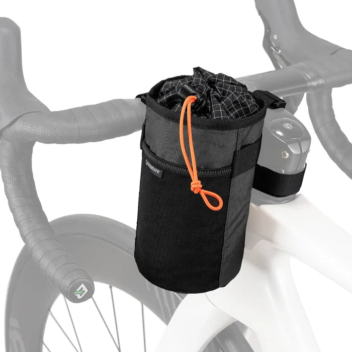 A black water bottle bag with a drawstring that can be tied to the bicycle#color_black