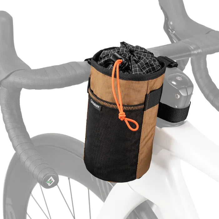 A khaki water bottle bag with a drawstring that can be tied to the bicycle#color_Khaki