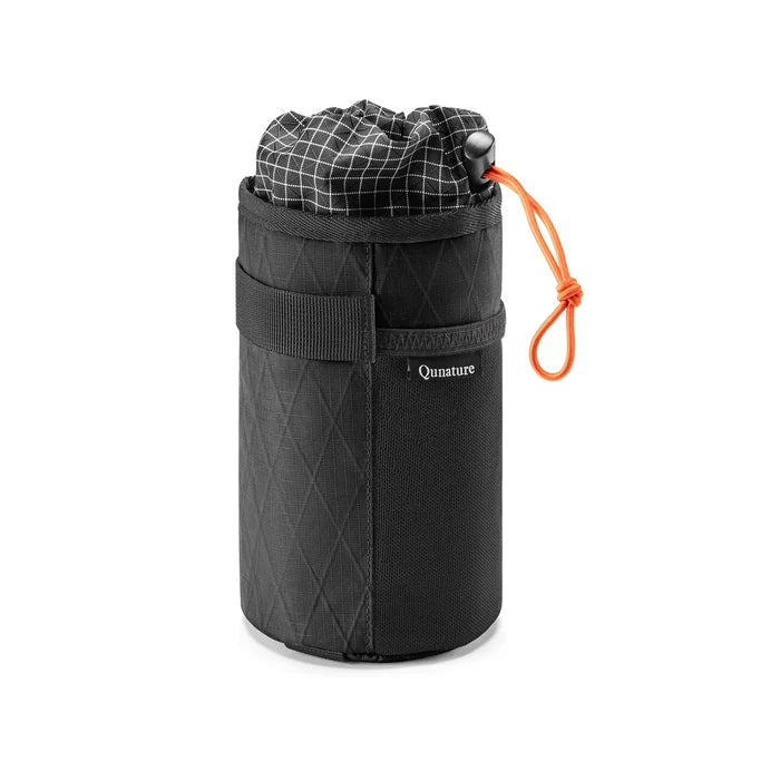 A black water bottle bag with a drawstring that can be tied to the bicycle#color_black