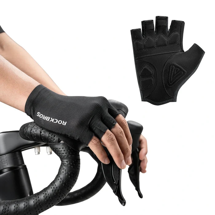 ROCKBROS cycling gloves half finger sbr padded#Color_Black