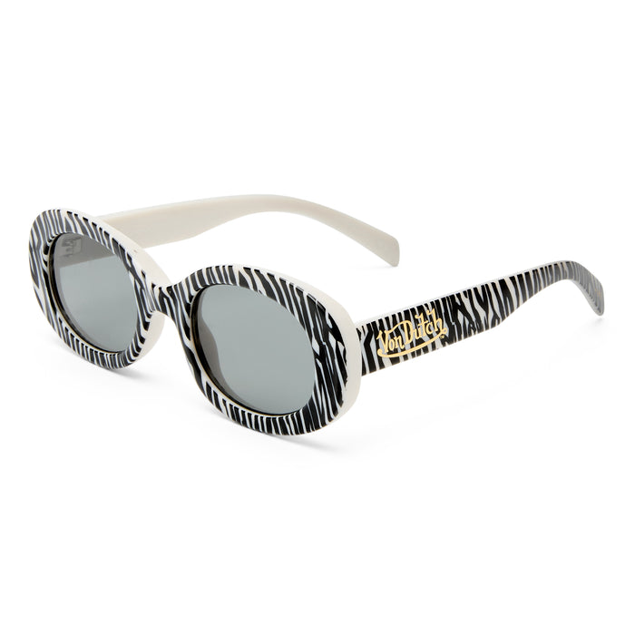 Dazed Zebra Vintage White Female Oval Sunglasses | Aire