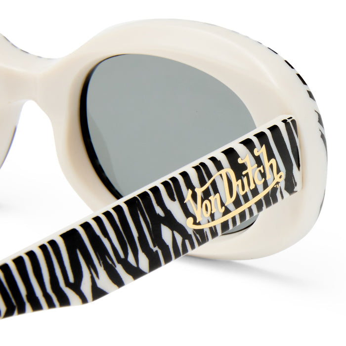 Dazed Zebra Vintage White Female Oval Sunglasses | Aire
