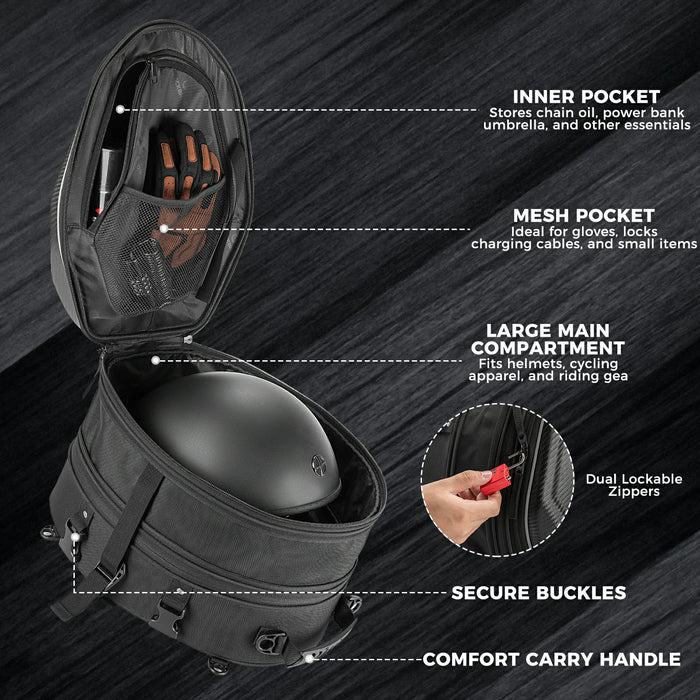 Expandable Waterproof Motorcycle Tail Bag 20-35L