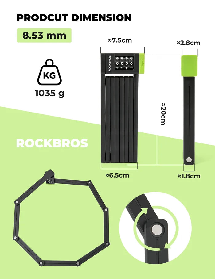 ROCKBROS folding bike lock combination waterproof anti theft 120cm