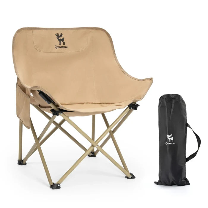 Beige camping chair with a carrying bag on a white background#color_khaki