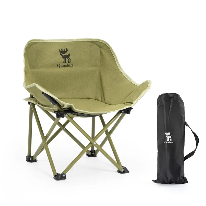 Olive green camping chair with carrying bag on a white background#color_green
