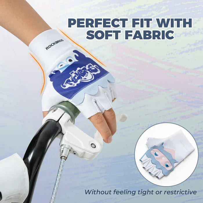 Kids Lightweight Cycling Gloves with Palm Protection#Color_Baby Blue