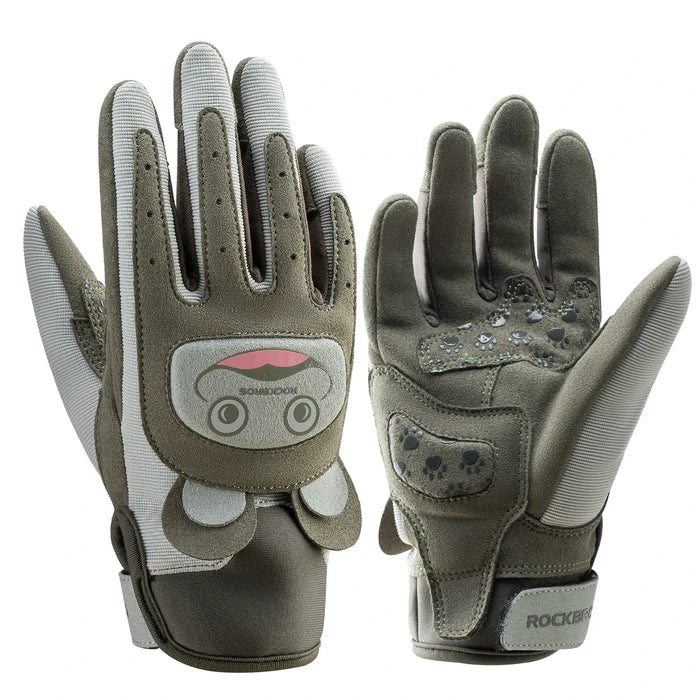 Kids winter full finger bike gloves in green, designed for children #Color_Dark Green