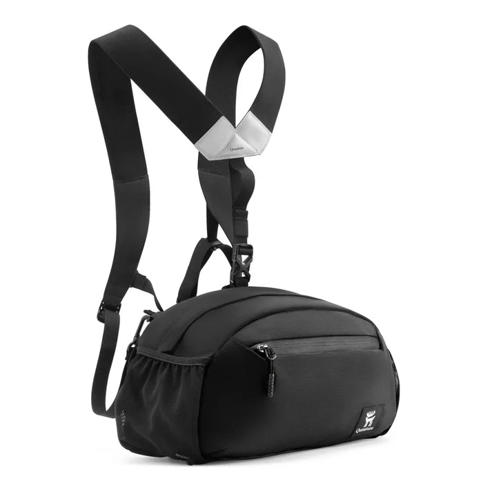 Black crossbody bag with adjustable straps on a white background#Color_Black