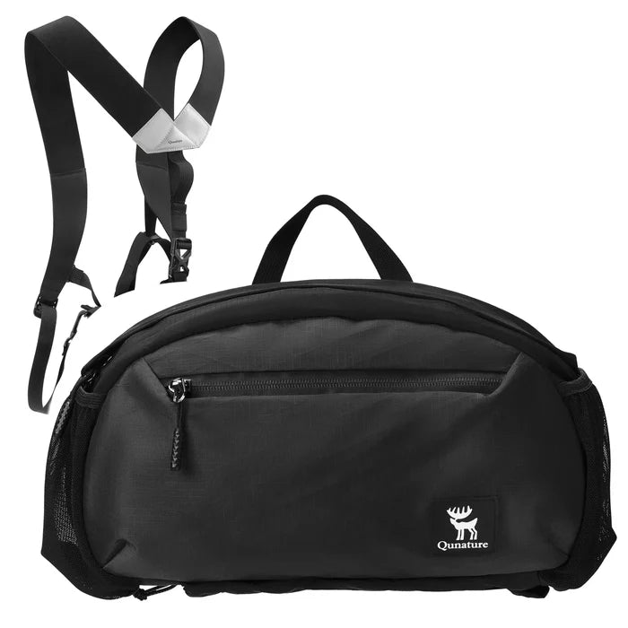 Black crossbody bag with adjustable straps on a white background#Color_Black