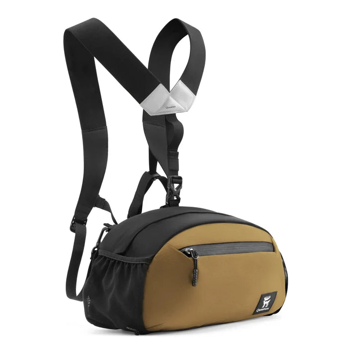Black and brown bag with straps on a white background#Color_Khaki