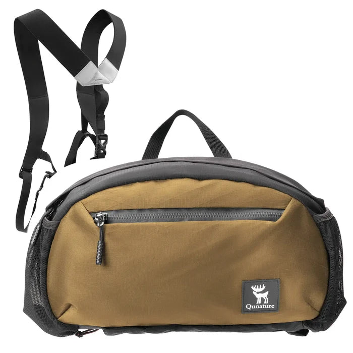 Black and brown bag with straps on a white background#Color_Khaki