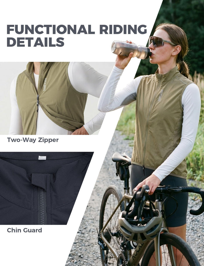Windproof cycling gilet detail view