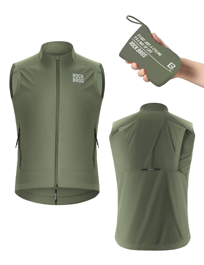 ROCKBROS windproof cycling gilet front view#Color_Olive green