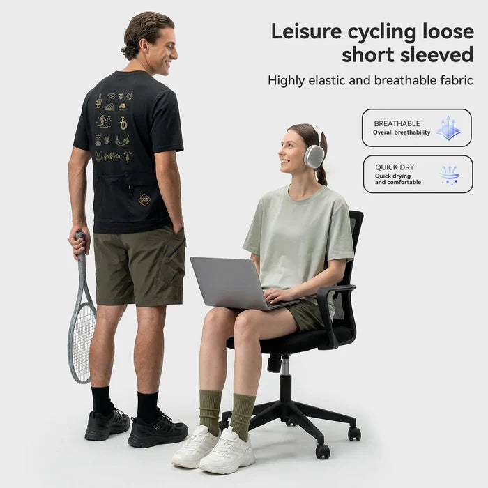 Men's Casual Cycling Jersey with Mesh Panels & Rear Pockets