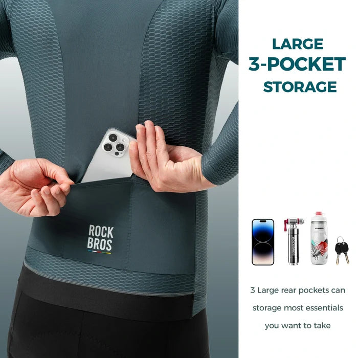 ROCKBROS mens cycling jersey long sleeve charcoal grey