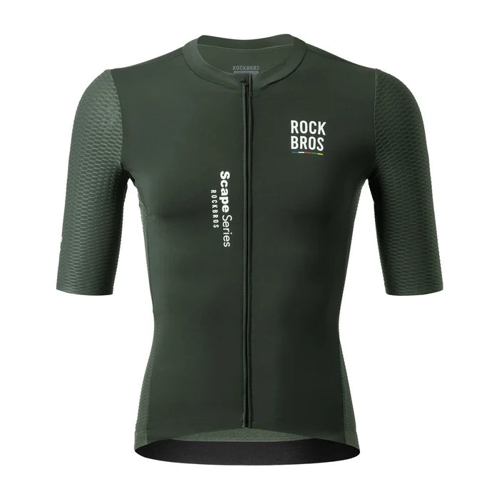 ROCKBROS mens cycling jersey short sleeve dark sage green