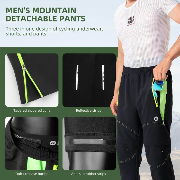 Men's Double-Layer Detachable Cycling Trousers with Padding Breathable - ROCKBROS-UK