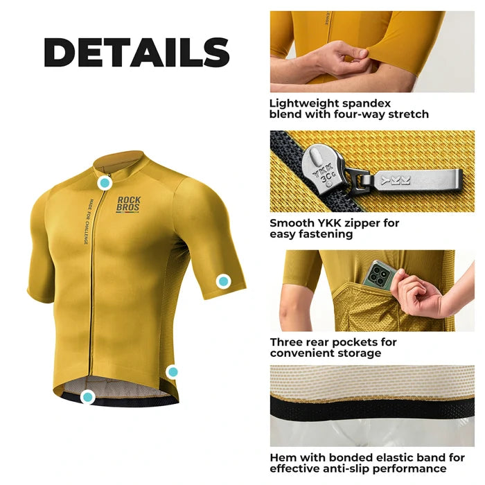 Men’s Lightweight Cycling Jersey with Rear Pockets & YKK Zip#Color_yellow