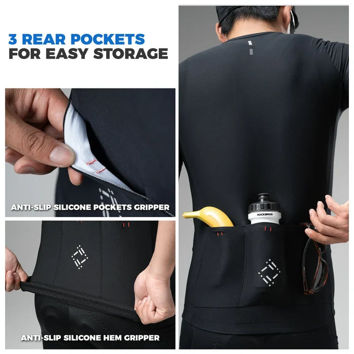 ROCKBROS mens short sleeve cycling jersey breathable mesh full zip