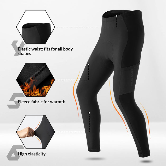 ROCKBROS Winter Padded Cycling Leggings Thermal Reflective Windproof Pants
