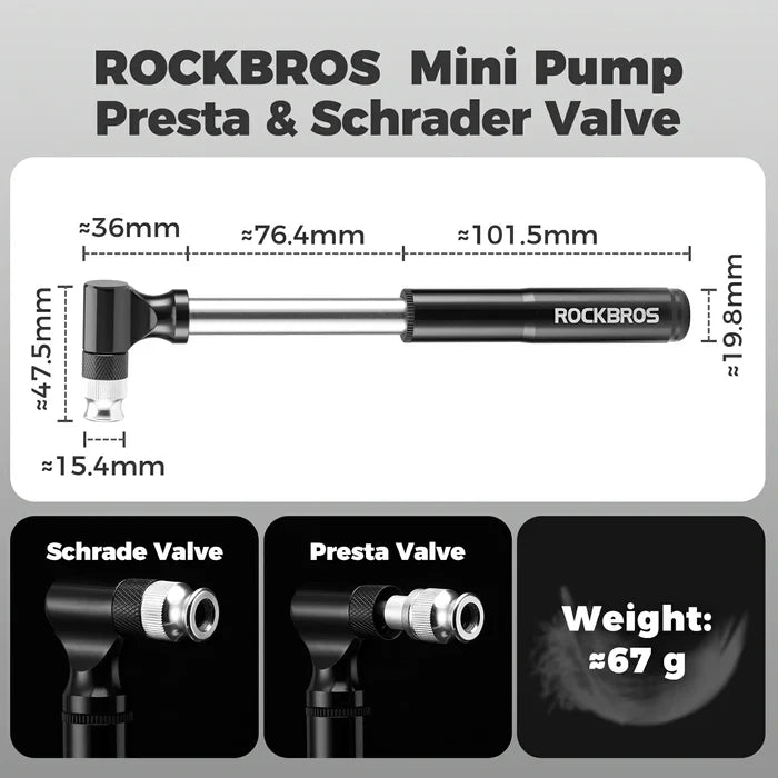 ROCKBROS mini bike pump compatible with Presta & Schrader 130PSI