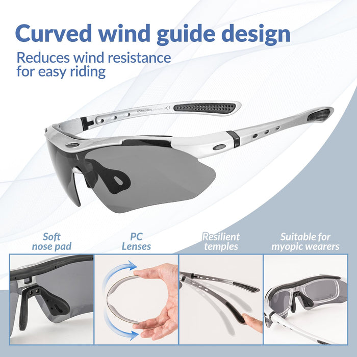 ROCKBROS Sports Sunglasses Photochromic Sunglasses with Headband #Style_Silver-polarized Lenses